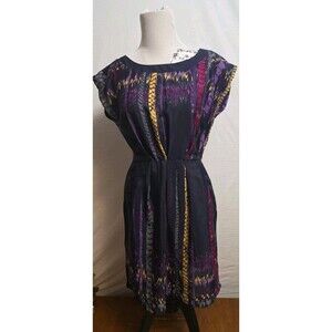 Fishbowl Dress Sz Small Navy Blue Multicolor Print Short Dolman Lightweight